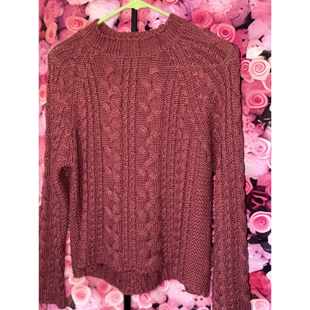 Elodie Women’s Cable Knit Sweater – Rust Brown (Size S)